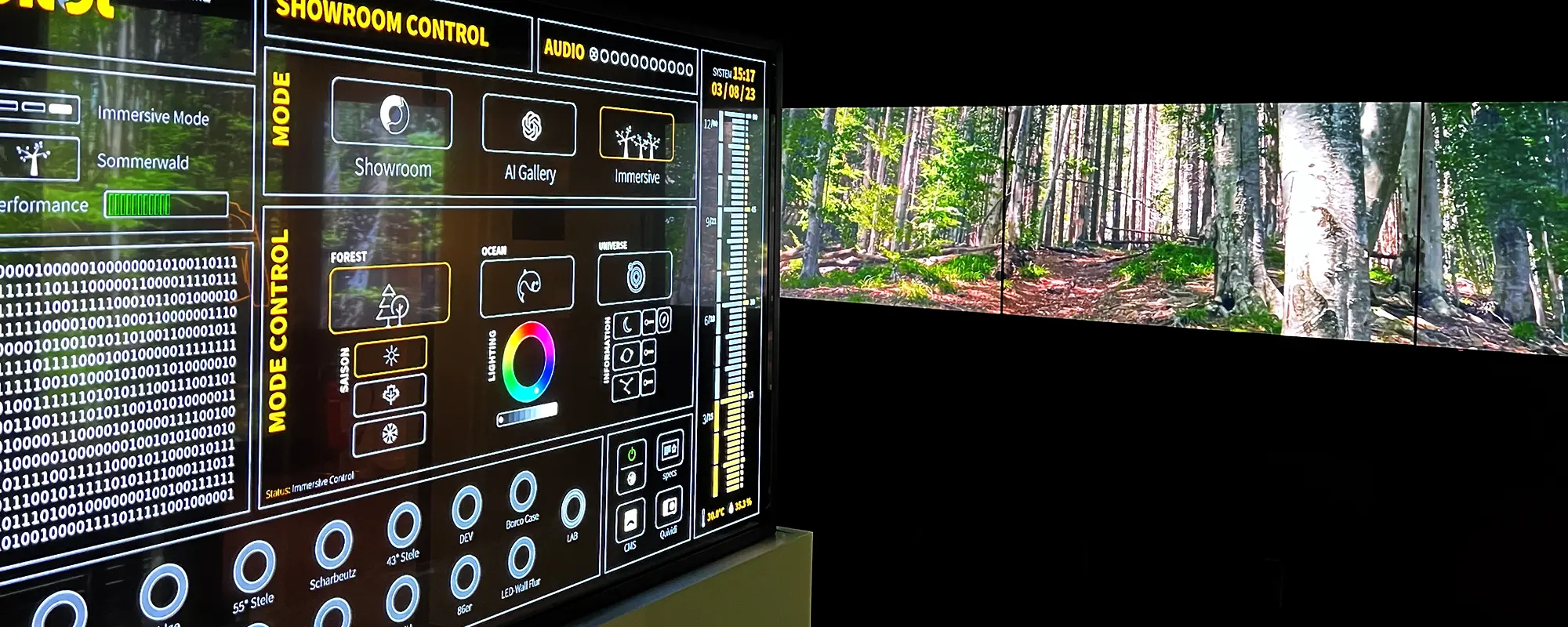 Das transparente Panel zur Steuerung des Showrooms